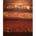 EMMA CARTER BRONFIELD 'Manhattan Sundowners', oil and gold leaf on canvas, signed, 100cm x 80cm.