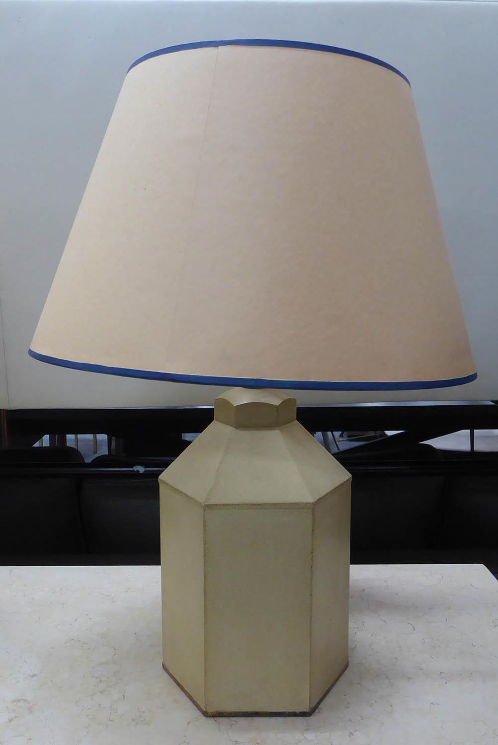 PORTA ROMANA HEXAGONAL TOLEWARE TABLE LAMP, with hand painted shade, 58cm H.