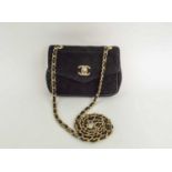 CHANEL VINTAGE SHOULDER/CROSSBODY BAG, iconic diamond quilted black suede with matching leather