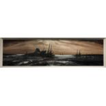 EDWARD M ELLIOTT (1900-1970) 'On the Thames Estuary', oil on board, signed, 29cm x 121cm, framed.