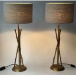 PORTA ROMANA LAMPS, a pair, gilt metal faux bamboo with shades, 85cm H. (2)