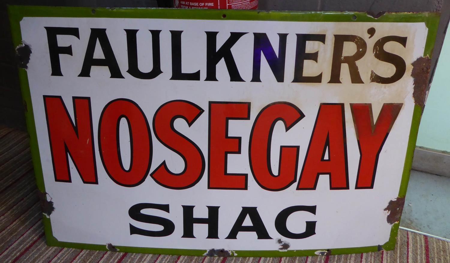 FAULKNER'S NOSEGAY SHAG, vintage enameled gilt sign, 76cm x 52cm.