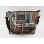 MARC JACOBS TOTE BAG, multicoloured stripe fabric with top zip closure, two front pockets,