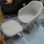 LOUNGE CHAIR AND STOOL, contemporary design, tallest 81cm approx. (2)