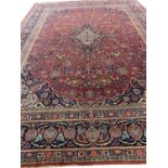 ANTIQUE PERSIAN KASHAN CARPET, 375cm x 270cm.