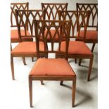 DINING CHAIRS, a set of six, Portuguese oak with pierced lattice backs and drop in seats. (6)