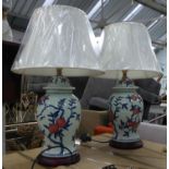 TABLE LAMPS, a pair, with design inspired by a vase in the Ashmolean Museum, with shades, 69cm H