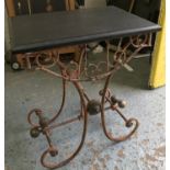 PATISSERIE TABLE, late 19th century French with grey stone top above painted wrought iron base, 82cm