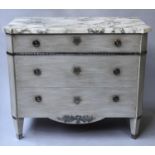 COMMODE, Gustavian style, grey painted and silvered metal mounted with three long drawers and breche