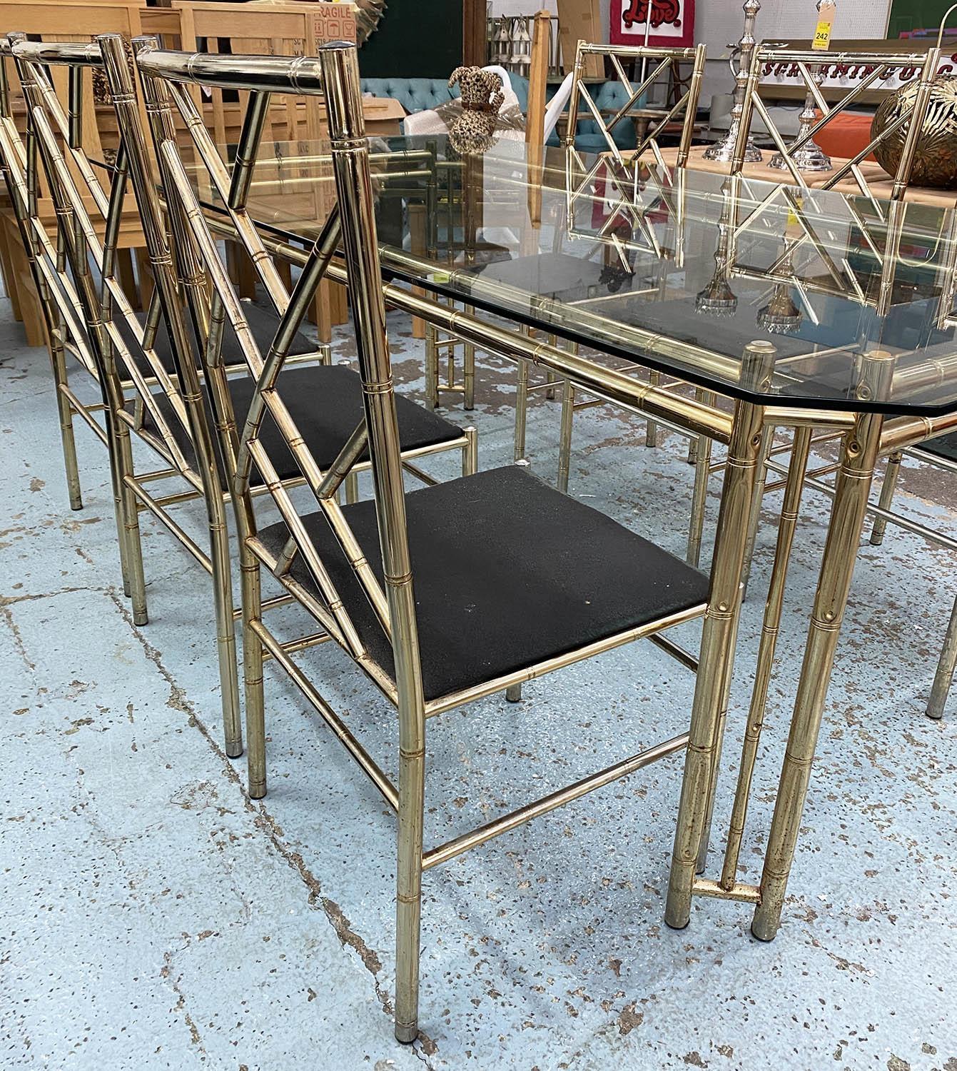 FAUX BAMBOO DINING TABLE, 1970's Italian brass table, with a glass top, 74cm H x 209cm L x 108cm, - Image 8 of 8