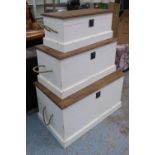 BLANKET BOXES, a graduated set of three, largest 104cm W. (3)