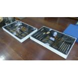 CUTLERY SETS, a pair, gilt finish, boxed, 44cm x 28cm x 5.5cm. (2)