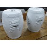 BARREL STOOLS, a pair, blanc de Chine, 45cm H. (2)