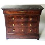 HALL COMMODE, 19th century French Louis Philippe flame mahogany and gilt metal mounted with marble