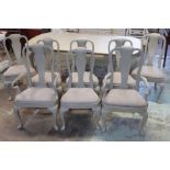 DINING CHAIRS, a set of eight, Queen Anne style grey painted including two armchairs with linen