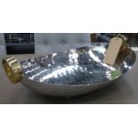 FRUIT BOWL, polished beaten metal, with gilt handles, 55cm x 36cm x 17cm.