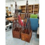 GARDEN OBELISK PLANTERS, a pair, oxidised metal construction, 284cm x 44.5cm x 44.5cm approx. (2)