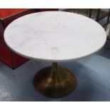 EERO SAARINEN INSPIRED TULIP STYLE TABLE, gilt base and marble top, 44cm H x 59.5cm diam.