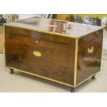 TRUNK, 19th century Anglo Indian, teak and brass bound, with hinged top and side handles, 5cm H x