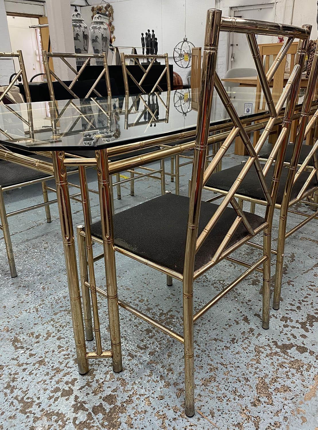 FAUX BAMBOO DINING TABLE, 1970's Italian brass table, with a glass top, 74cm H x 209cm L x 108cm, - Image 7 of 8