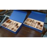 CUTLERY SETS, a pair, coppered flatwear, boxed, 42cm x 26.5cm x 5.5cm. (2)