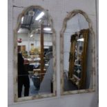 WALL MIRRORS, a pair, segmented plate, distressed frame, 120cm x 54cm. (2)