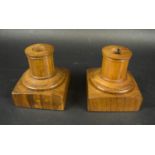 LINLEY CANDLESTICKS, a pair, walnut, signed Linley. (2)