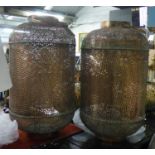 OVER SIZED LANTERNS, a pair, coppered finish, glass inserts, 105cm H approx.