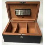DUNHILL HUMIDOR, black lacquer high gloss with cedar lined interior, humidity gauge and keys, 35cm x