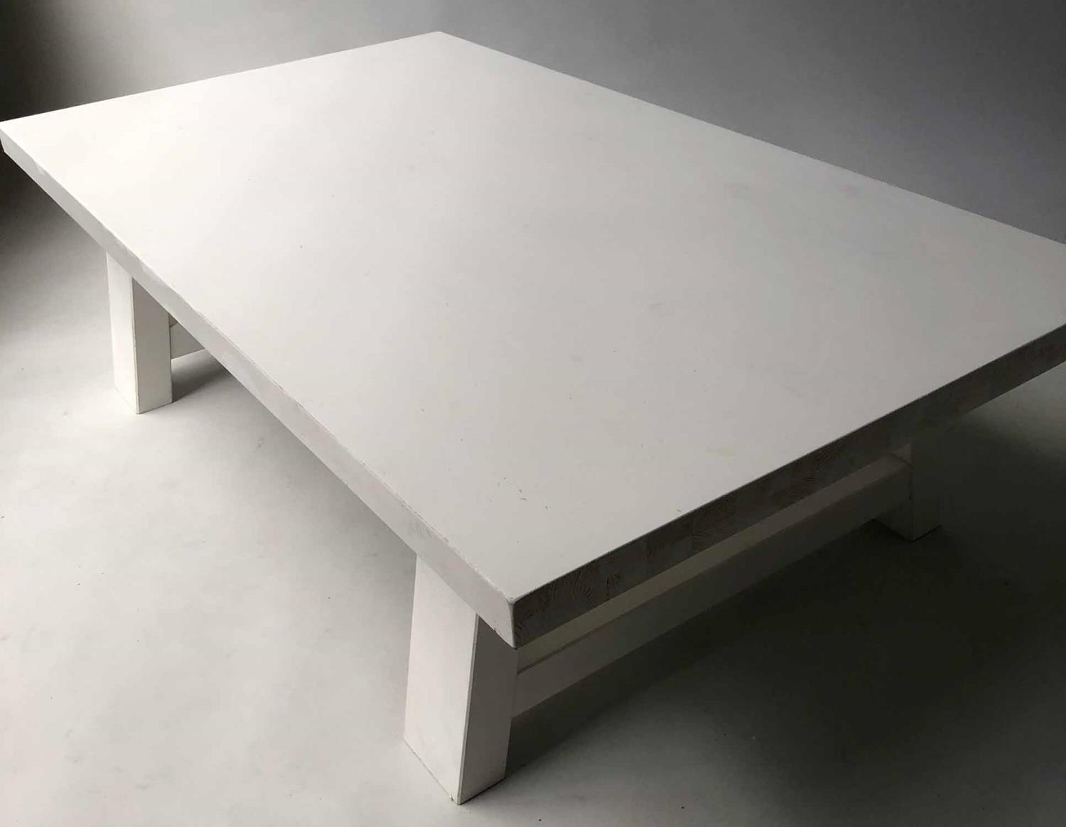 CONRAN LOW TABLE, rectangular white lacquered with broad stretchered supports, 139cm x 79cm x 40cm - Image 2 of 4