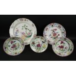 CHINESE FAMILLE ROSE PORCELAIN PLATES, a pair, Qianlong, decorated with a spray of peony flowers