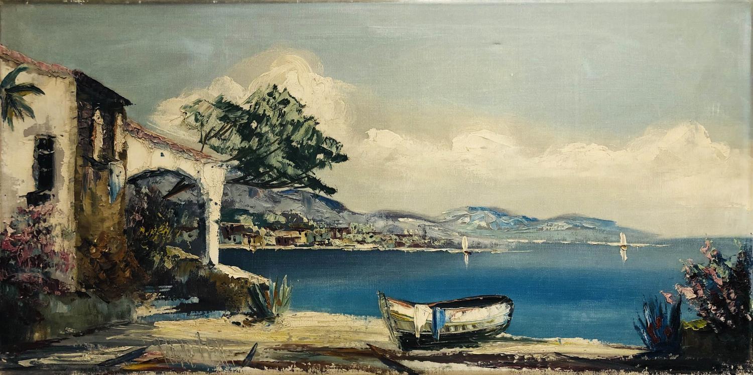 HARNELL (Mid 20th century France), 'St Tropez' oil on canvas, 41cm x 81cm, signed.