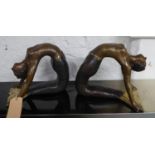 CONTEMPORARY SCHOOL, bronze mermaids, a pair, 30.5cm H. (2)