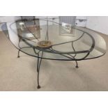 PAULTONS DESIGNS FULHAM DINING TABLE, glass top above a wrought iron base with a terracotta