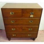 CAMPAIGN CHEST, Victorian teak in two parts with two short above three long drawers on turned