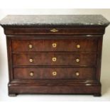 COMMODE, 19th century French Louis Philippe flame mahogany and gilt metal mounted with marble top