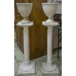 GARDEN URNS, a pair, painted reconstituted stone with zinc liners, 36cm H x 31cm D, and a pair of