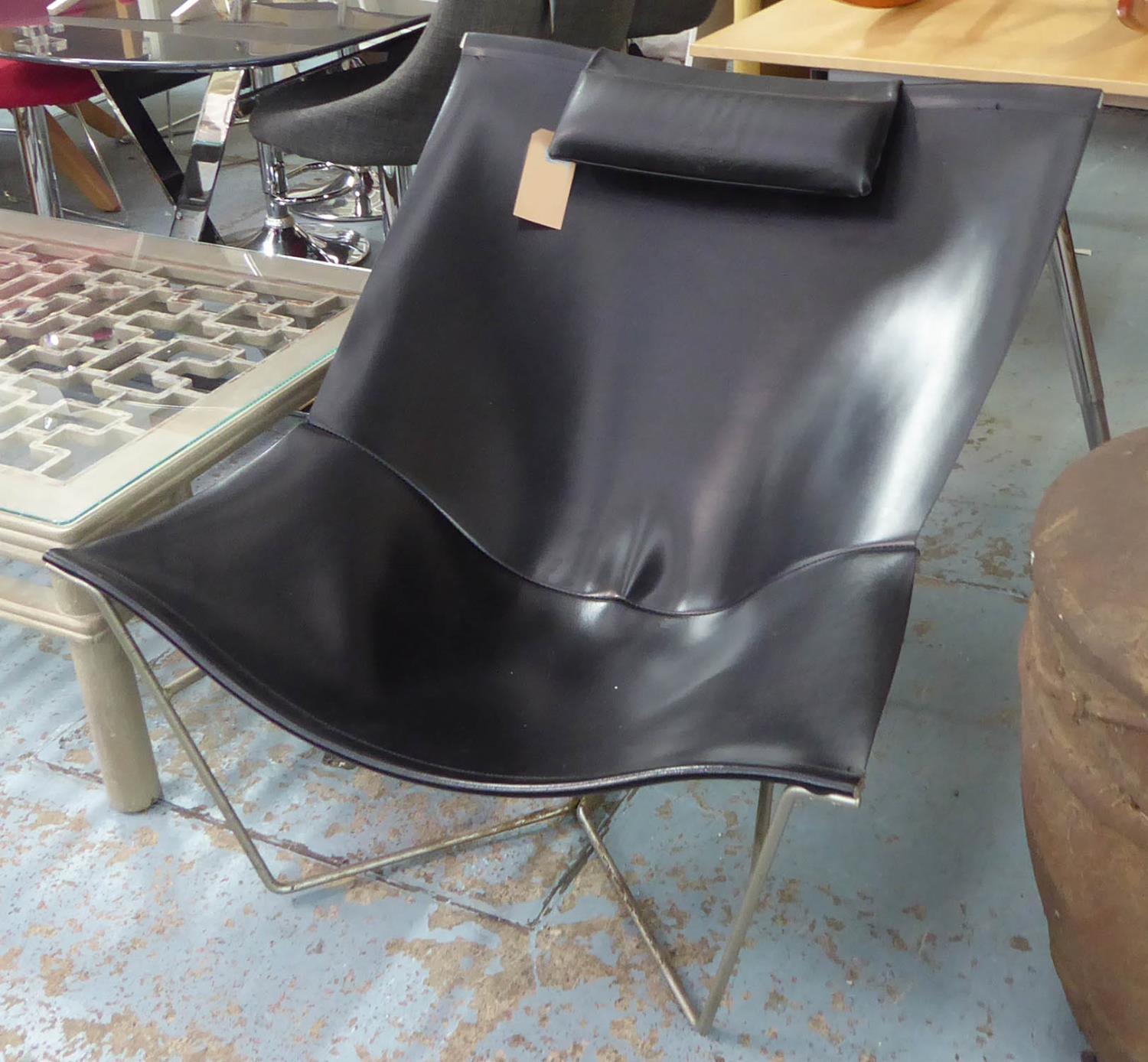 LOUNGE CHAIR, contemporary slung leather design, 80cm H approx. (slight faults)