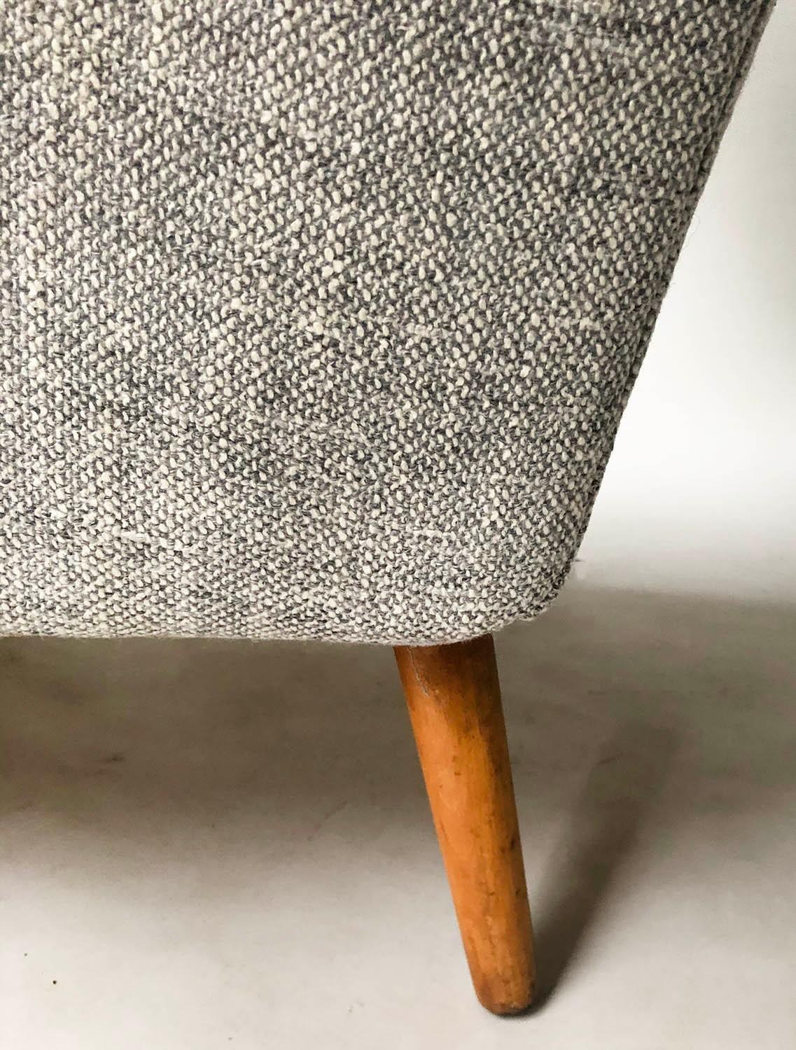 HOWARD KEITH ARMCHAIR, 1950's lounge chair newly upholstered in oatmeal soft tweed with splay - Image 4 of 5