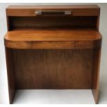 ART DECO DESK, mahogany bow fronted with recess, writing surface drawer and chrome reading light,