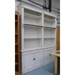 BOOKCASE, contemporary white painted, with associate ladder, 198cm W x 110cm D with ladder (40cm D