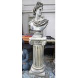 BUST OF APOLLO, on iconic column, faux stone, 172cm H. (2)