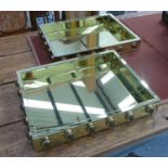 TRAYS, a pair, vintage 1970's style tinted yellow glass, 49cm x 40cm x 6cm. (2) (slight faults)