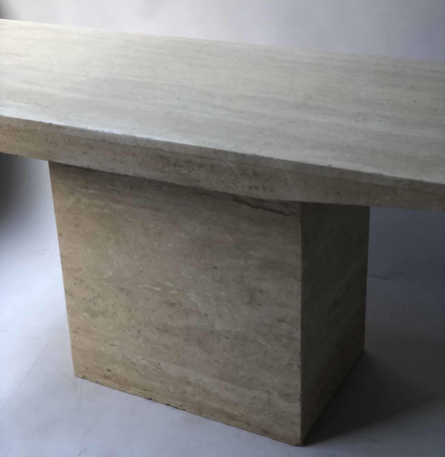 TRAVERTINE CONSOLE TABLE, 1970s rectangular with angled frieze and plinth support, 170cm x 66cm x - Image 2 of 4