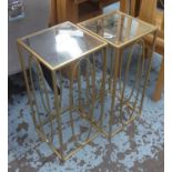 SIDE TABLES, a pair, 1960's French style, gilt metal and mirror, 30cm x 40cm x 65cm approx. (2)