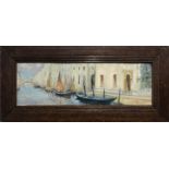 GEOFFREY MILLNER (20th century) 'Venice', oil on board, signed, 12cm x 37cm, framed.