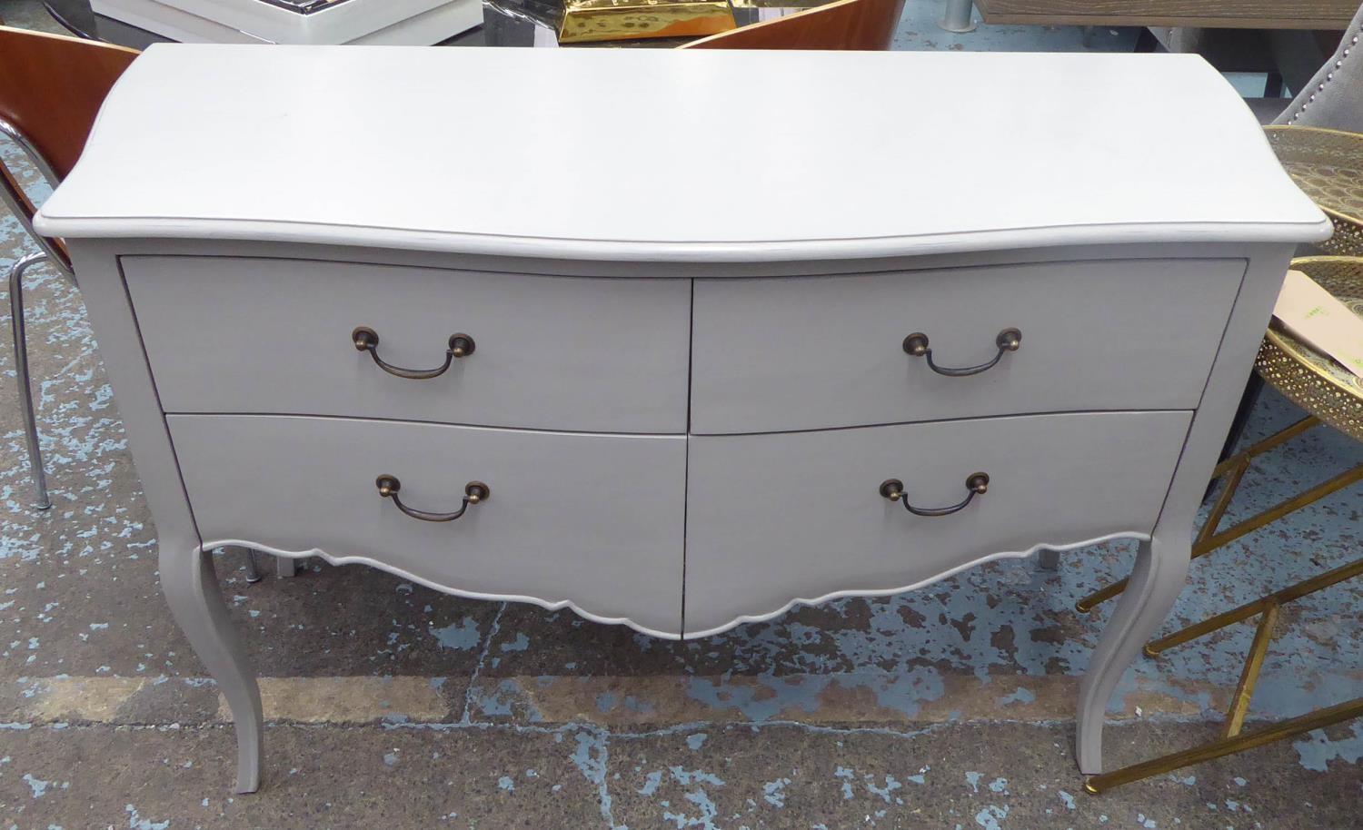 COMMODE, French style, grey painted finish, 120cm x 46cm x 81cm.