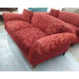 LIBERTY SOFA, with burgundy patterned upholstery, 212cm L x 74cm H.