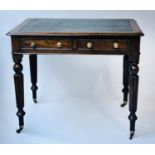 LEATHER WRITING TABLE, Victorian mahogany with tooled green leather top above two frieze drawers and