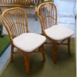 DINING CHAIRS, a set of eight, contemporary bamboo, with squab cushions, 85cm H approx (8)